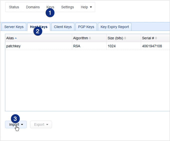 host keys import as2